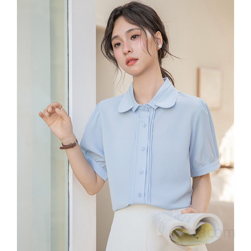 여성 여름블라우스 반팔 인형칼라 더블레이어 디자인 통기성 좋은 데일리 셔츠 시원한 착용감 캐주얼 스타일 출근용 셔츠블라우스 - 상세 이미지 2