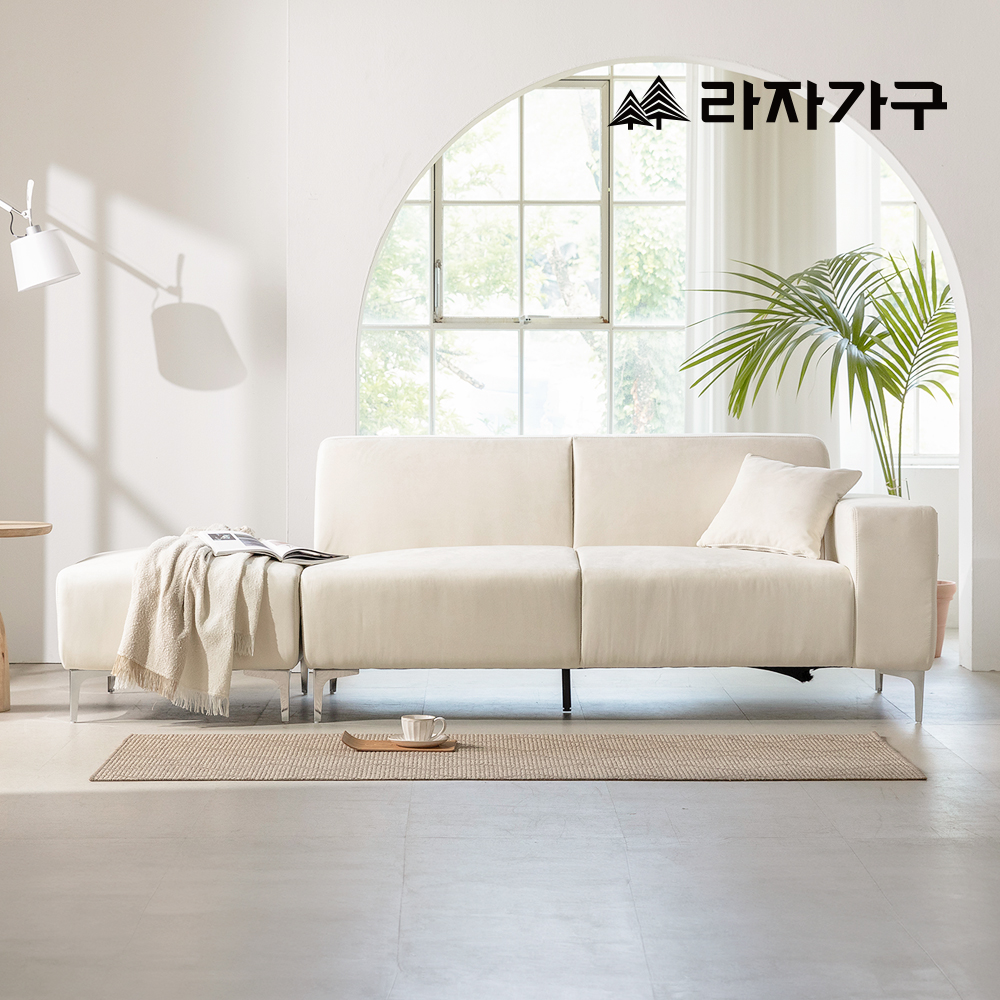 라자가구 멜로우 푹신한 패브릭 방수 거실 예쁜 카우치 2인 소파 스툴미포함, 좌형_베이지