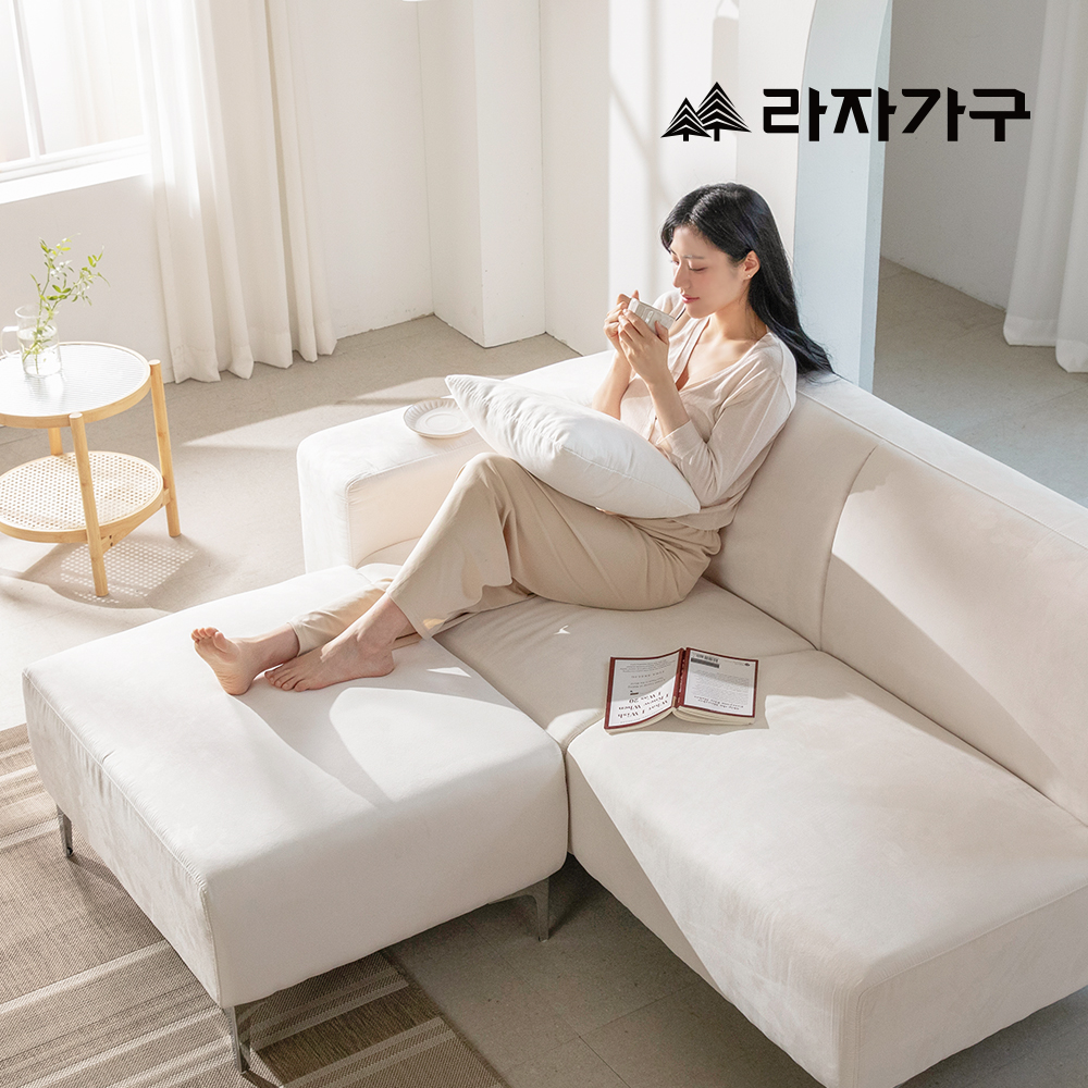 라자가구 멜로우 푹신한 패브릭 방수 거실 예쁜 카우치 2인 소파 스툴미포함, 좌형_베이지