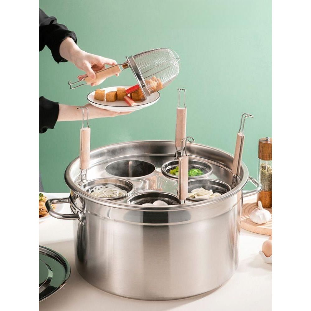 국수삶는냄비 우동 파스타면냄비 쌀국수 소면 라멘 멀티팟 40cm (뚜껑+선반+국수망4) - 상품 이미지