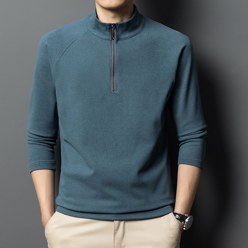 남성 가을 겨울 스탠드 칼라 지퍼 단색 긴팔 부드럽고 편안한 따뜻한 셔츠 M-4XL - 상세 이미지 2