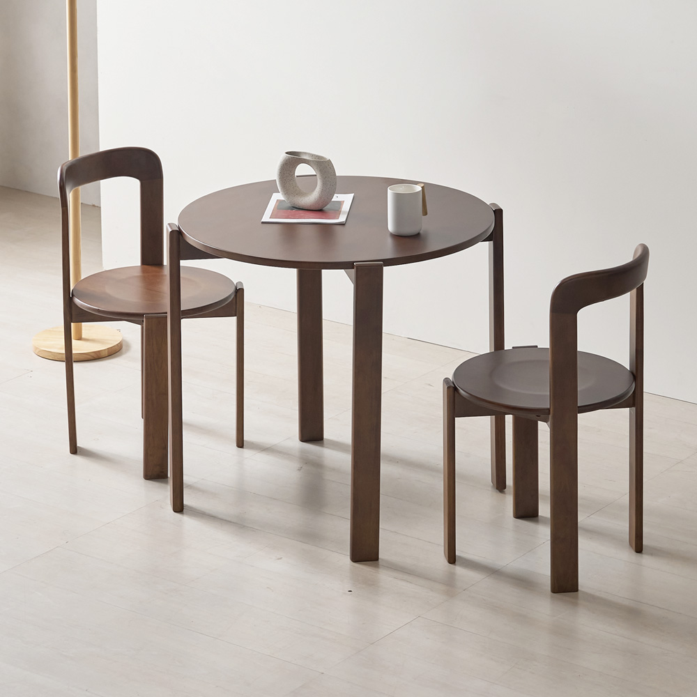 루바이 원형식탁 카페 거실 주방 원목테이블 식탁+의자2, 800mm, 엔틱