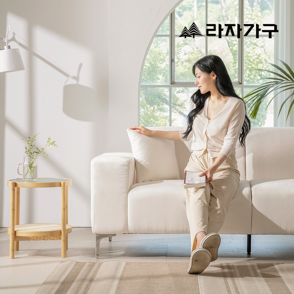 라자가구 멜로우 푹신한 패브릭 방수 거실 예쁜 카우치 2인 소파 스툴미포함, 좌형_베이지