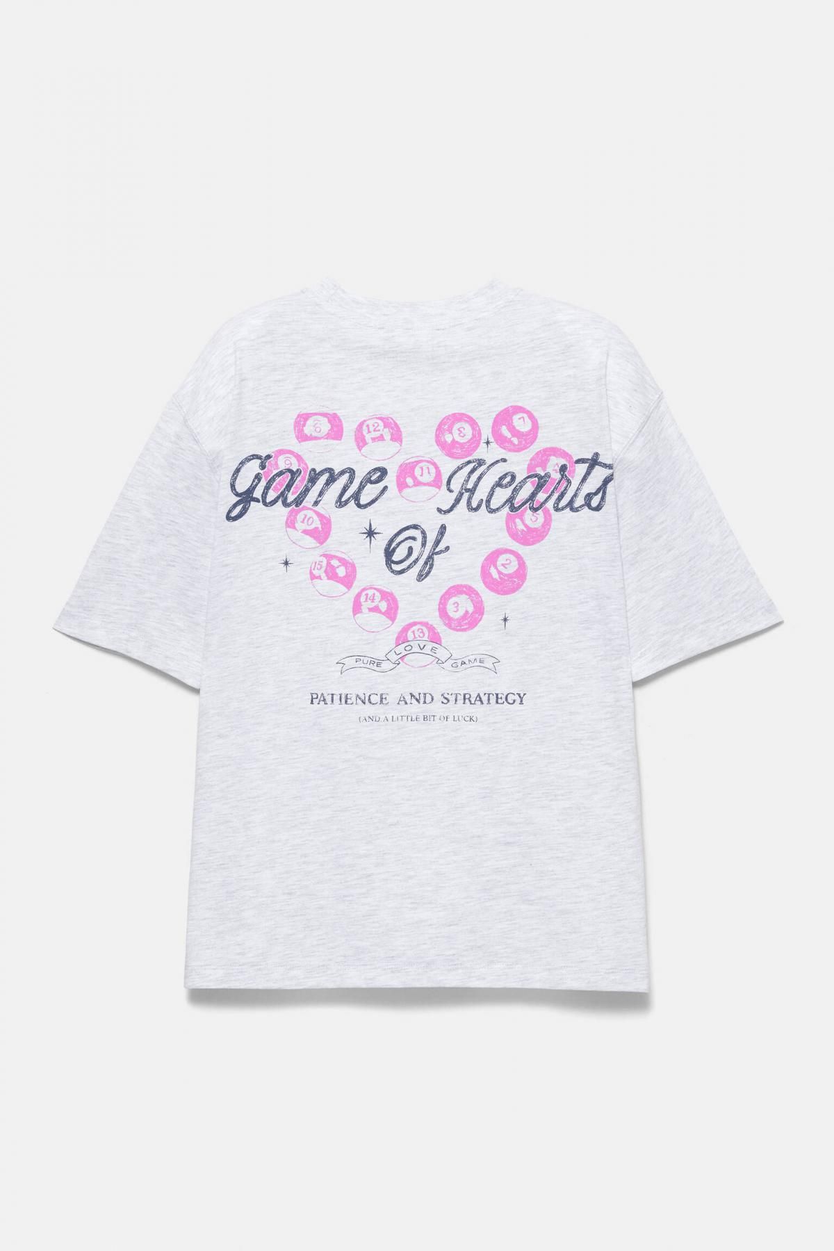 풀앤베어 오버핏 하트 그래픽 코튼 블렌드 반팔 티셔츠 7152/372 GREY MARL - 상품 이미지