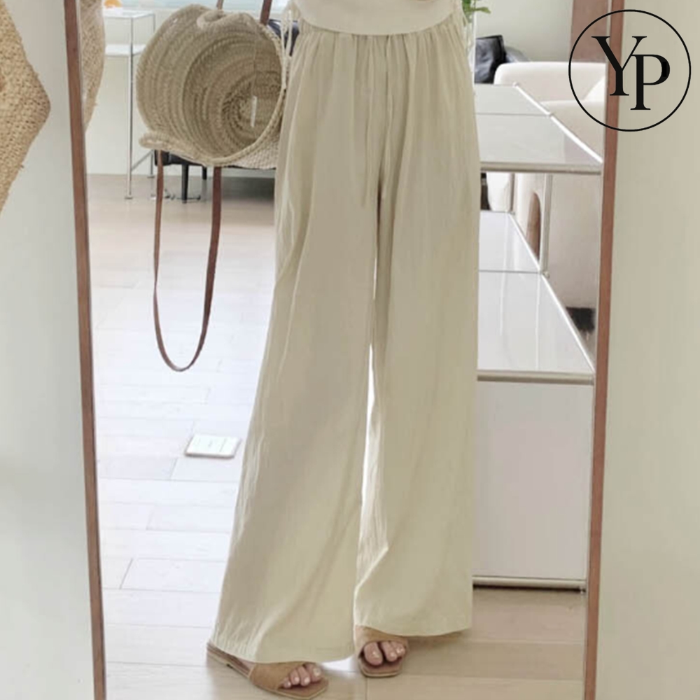 여성 와이드 밴딩 팬츠 냉감 쿨 하이웨스트고무줄 긴바지 냉장고 린넨 데일리 패션 바지