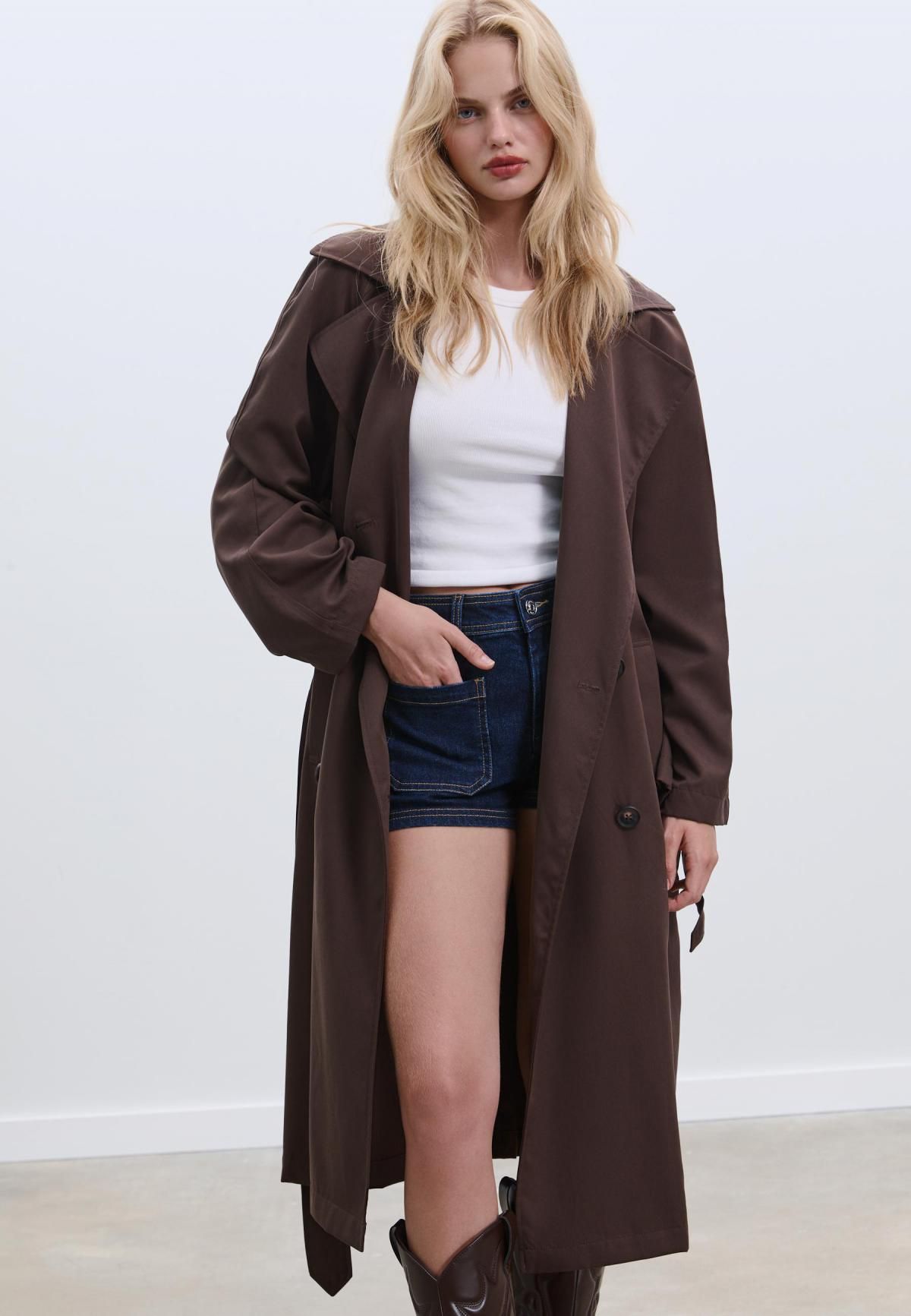 스트라디바리우스 오버사이즈 롱 벨트 트렌치코트 5880/536 BROWN - 상세 이미지 5