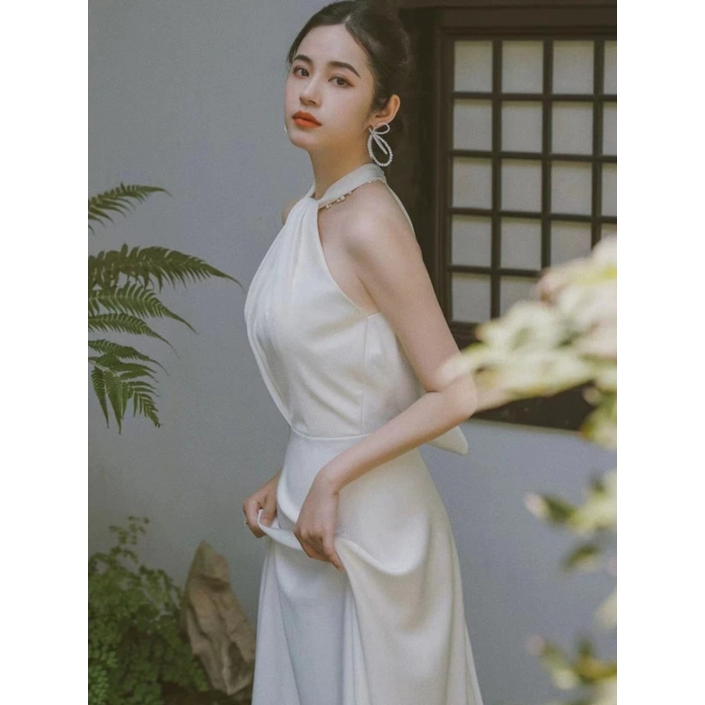 셀프웨딩드레스 홀터넥 드레스 연회장 2부 피로연 웨딩 연주회 야외 촬영 - 상세 이미지 3