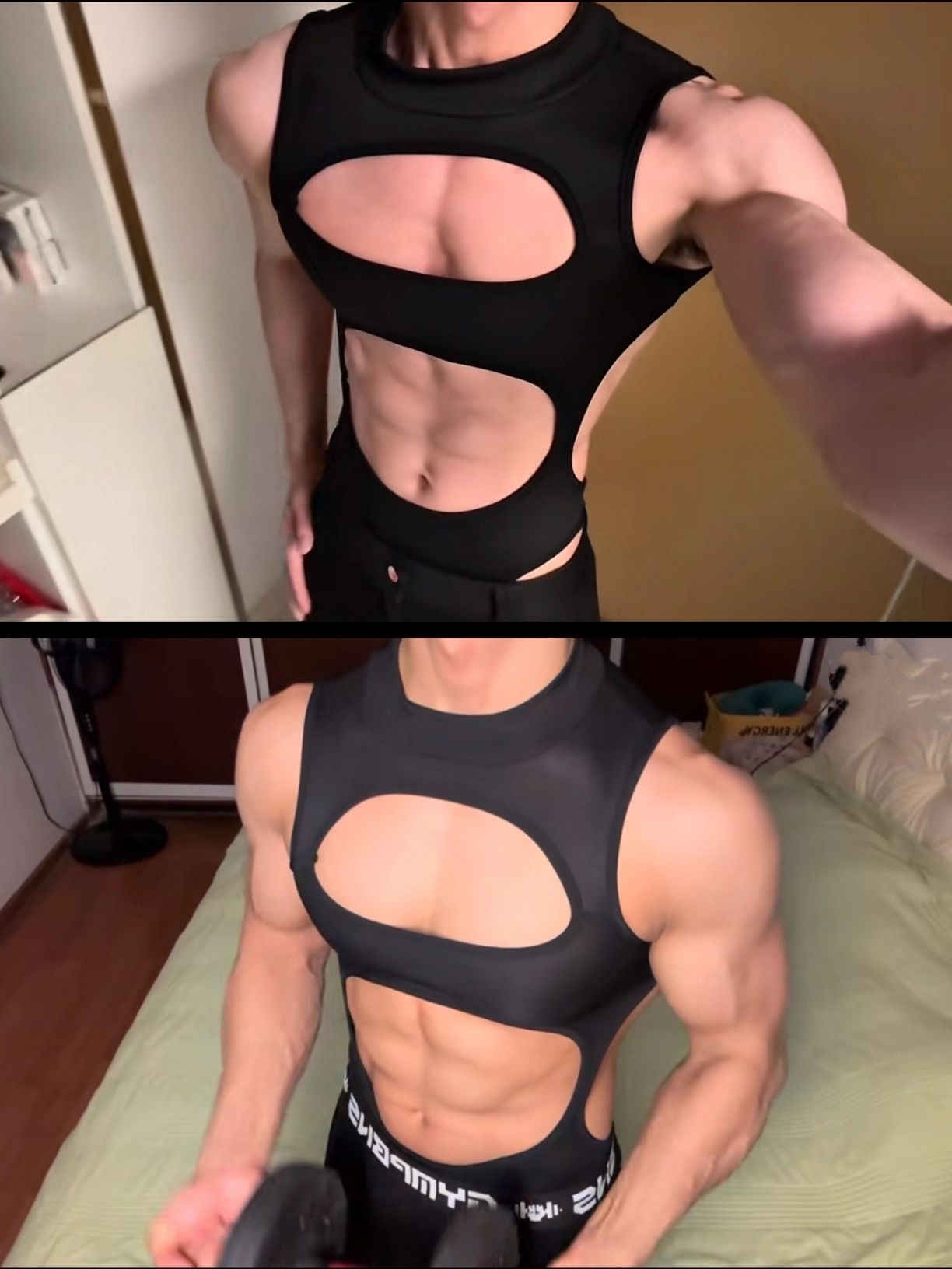 헬스 망사 메쉬 남성 민소매 나시 런닝 이너웨어 그물 투명 바디수트 크로치에 단추 있음 프리사이즈 50.0-85.0kg - 상세 이미지 3