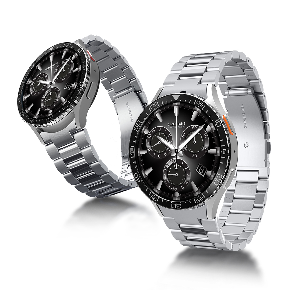 갤럭시워치7 스트랩 베젤링 케이스 세트 날개형 버튼식 메탈 베젤튠+모던핏316L