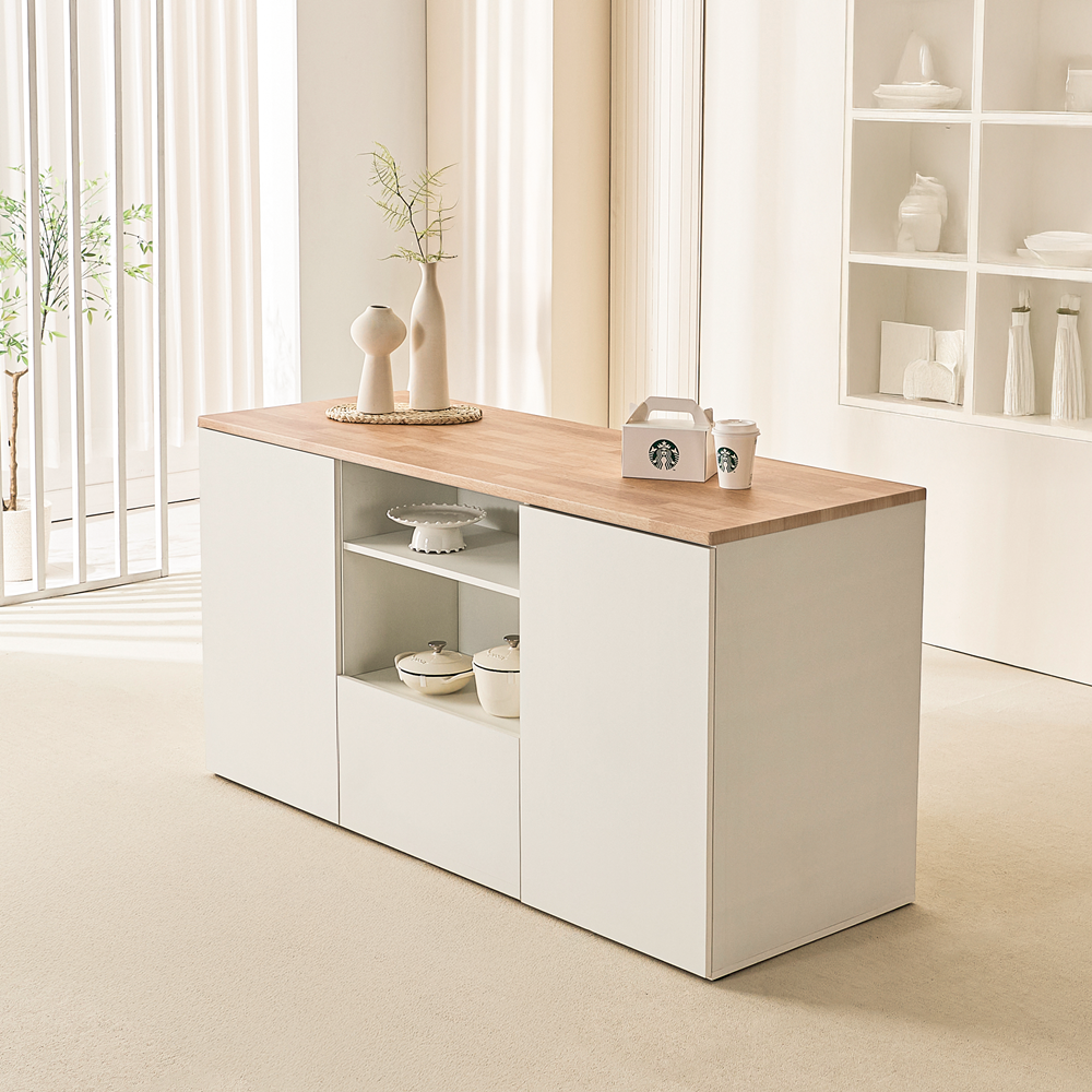 소소가 아일랜드수납장 조리대 아일랜드장 홈바테이블 1600 1600mm, 화이트우드