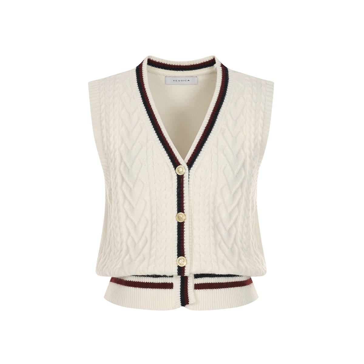 예시카 프렌치 브이넥 꽈배기 니트 베스트 YJ8KV518