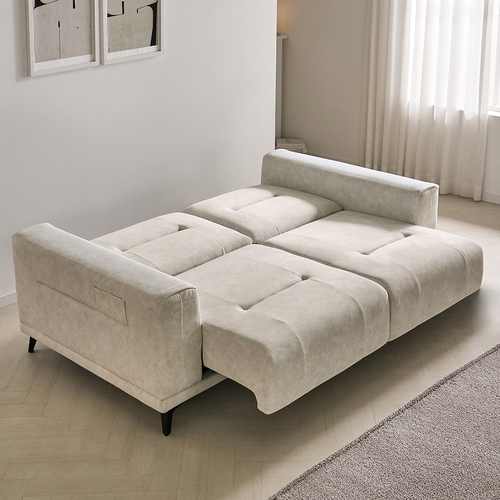 스코나 더스빌 아쿠아텍스 패브릭 모션 슬라이딩 무빙 침대 3인 리클라이너 소파