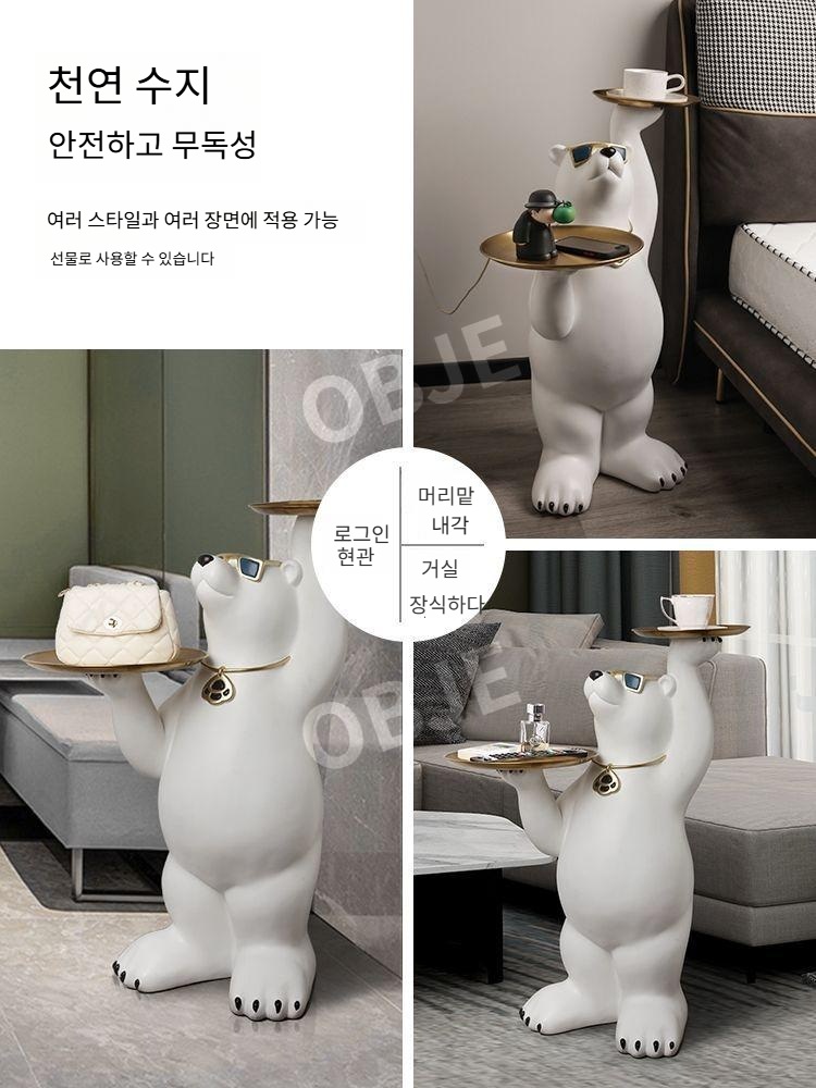 대형 곰 인형 트레이 테이블 인테리어 카페 사이드테이블 침대 사이드 책상 티테이블 - 상세 이미지 5
