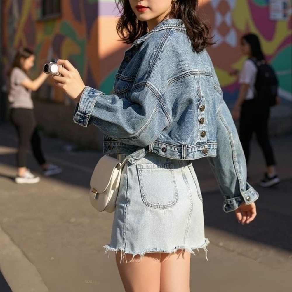 크롭청자켓 오버핏 데님 가을 숏자켓