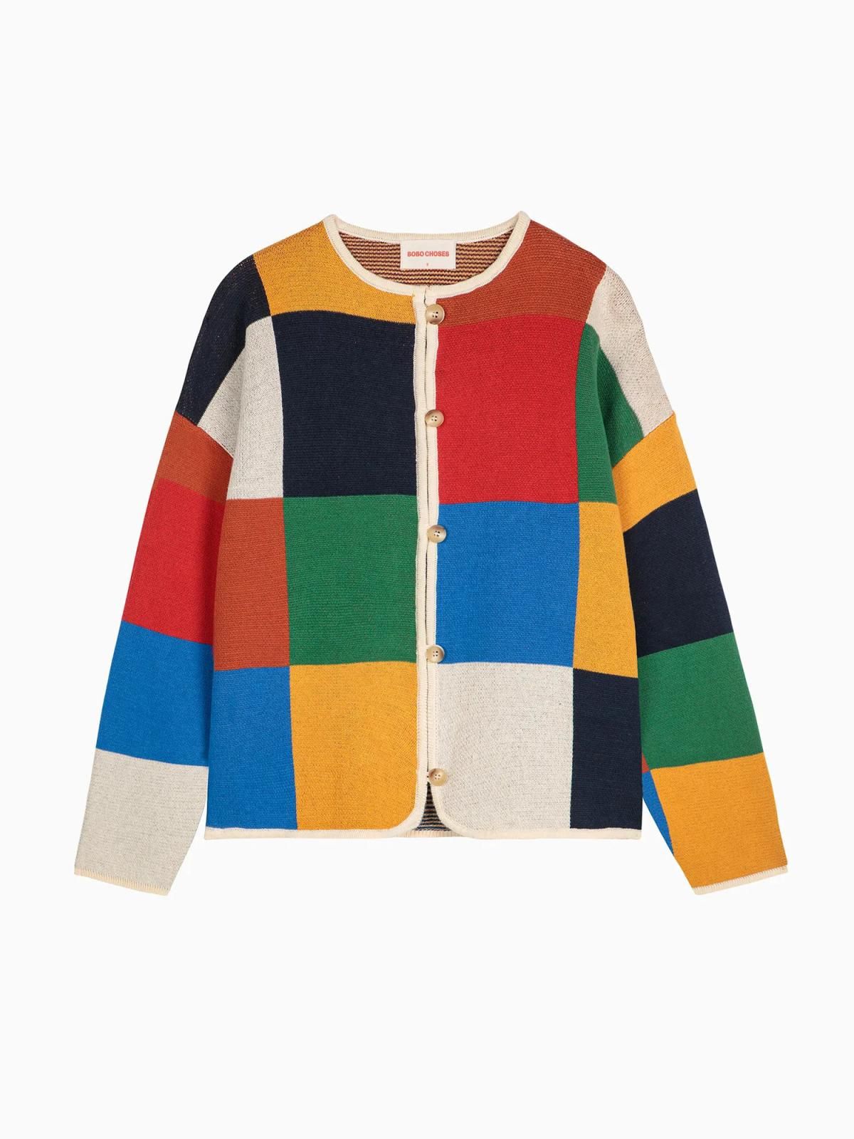 보보쇼즈 멀티컬러 체크 오가닉코튼 라운드넥 버튼 가디건 B225AD071 ONE COLOR - 메인 이미지