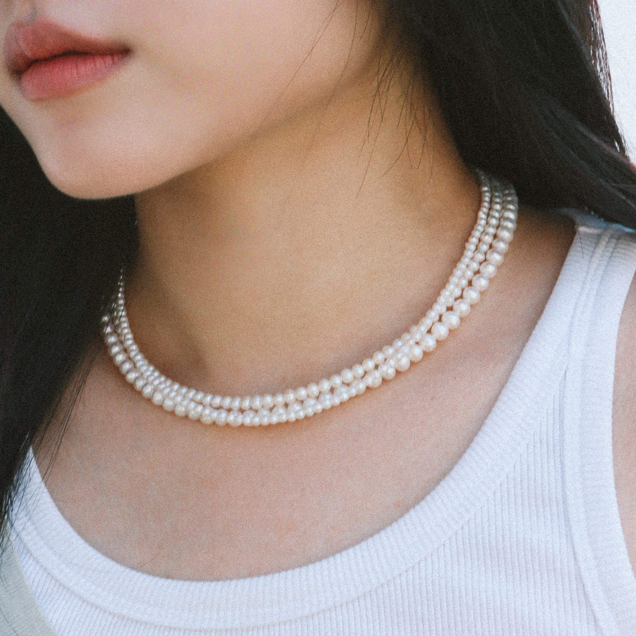 천연 진주목걸이 담수 진주 목걸이 3 4 5mm - 상품 이미지
