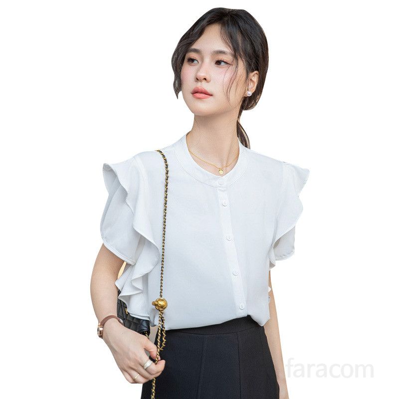 여성 쉬폰 셔링 반팔 블라우스 여름 데일리 루즈핏 상의 고급스러운 스타일 시원한 착용감 배 가리는 실루엣 캐주얼 모임룩 추천 - 상세 이미지 5