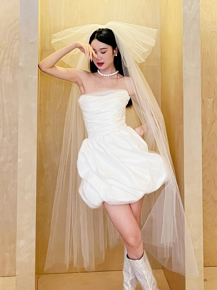미니웨딩드레스 웨딩촬영캐주얼 탑드레스 셀프 야외스냅 결혼식2부 오프숄더 - 상세 이미지 2