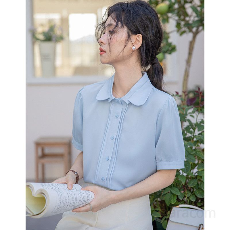 여성 여름블라우스 반팔 인형칼라 더블레이어 디자인 통기성 좋은 데일리 셔츠 시원한 착용감 캐주얼 스타일 출근용 셔츠블라우스 - 상세 이미지 3