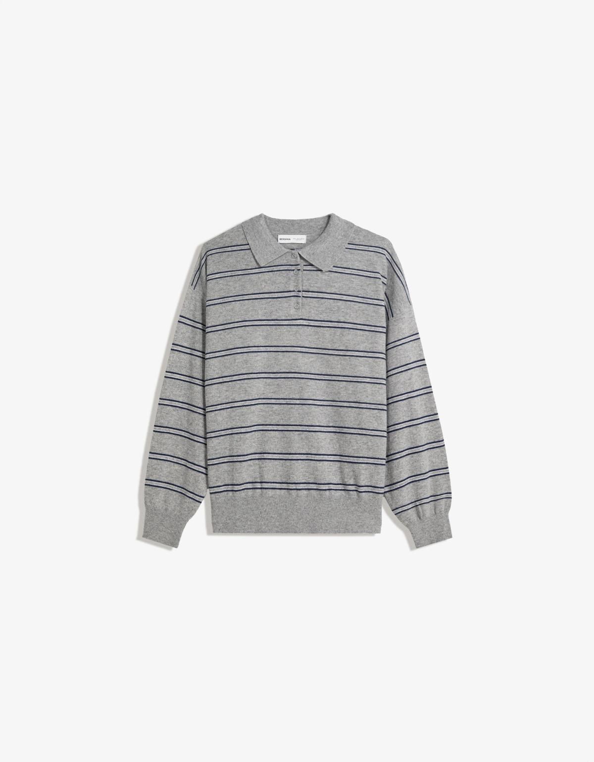 버쉬카 스트라이프 폴로카라 라운드넥 니트 스웨터 7137/376 GREY - 상세 이미지 3