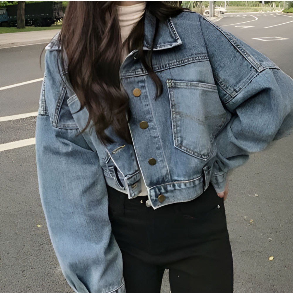크롭청자켓 오버핏 데님 가을 숏자켓 - 상세 이미지 3