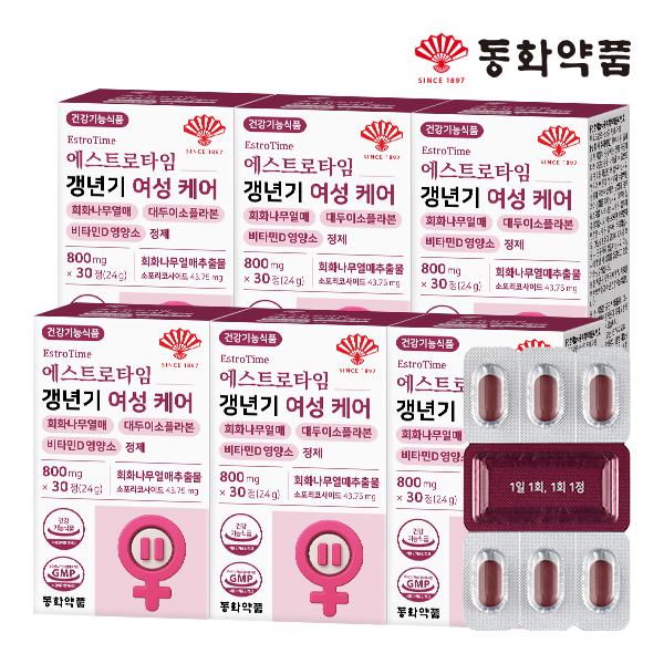동화약품 에스트로 갱년기 여성 케어 회화나무열매 대두이소플라본 비타민D 영양소 정제 6박스
