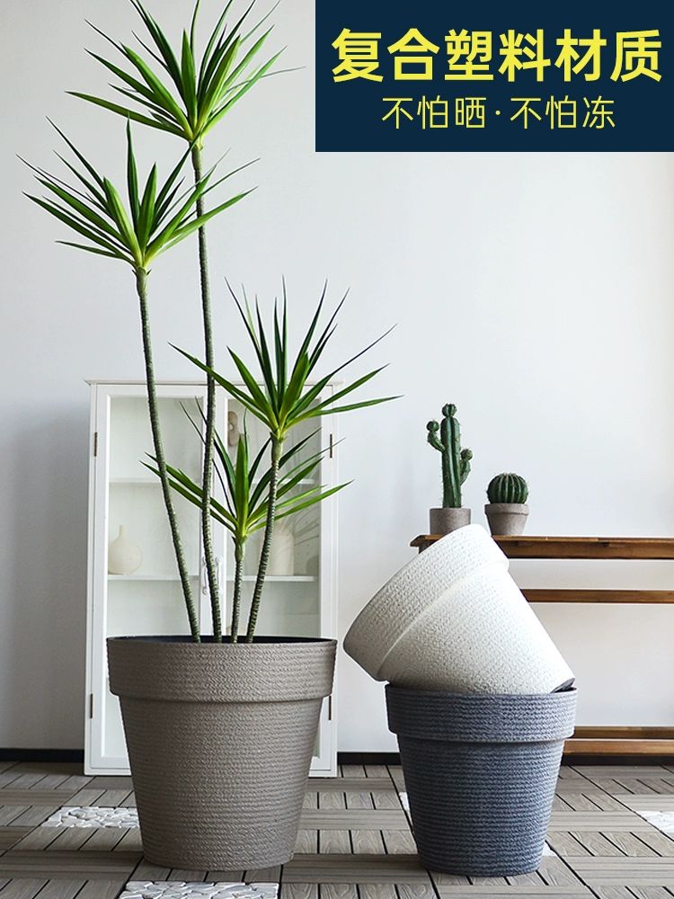 특대형 화분 두꺼운 상품 도로용 옥상 대야 텃밭 플랜트 시멘트그레이 30 직경30x높이24cm 수지 바닥 구멍 포함 - 상세 이미지 5