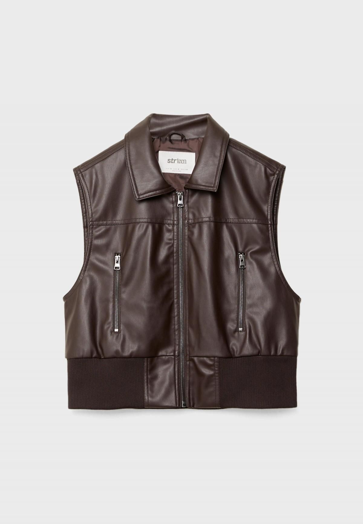 스트라디바리우스 레더 효과 테크니컬 집업 베스트 8455/700 BROWN - 메인 이미지