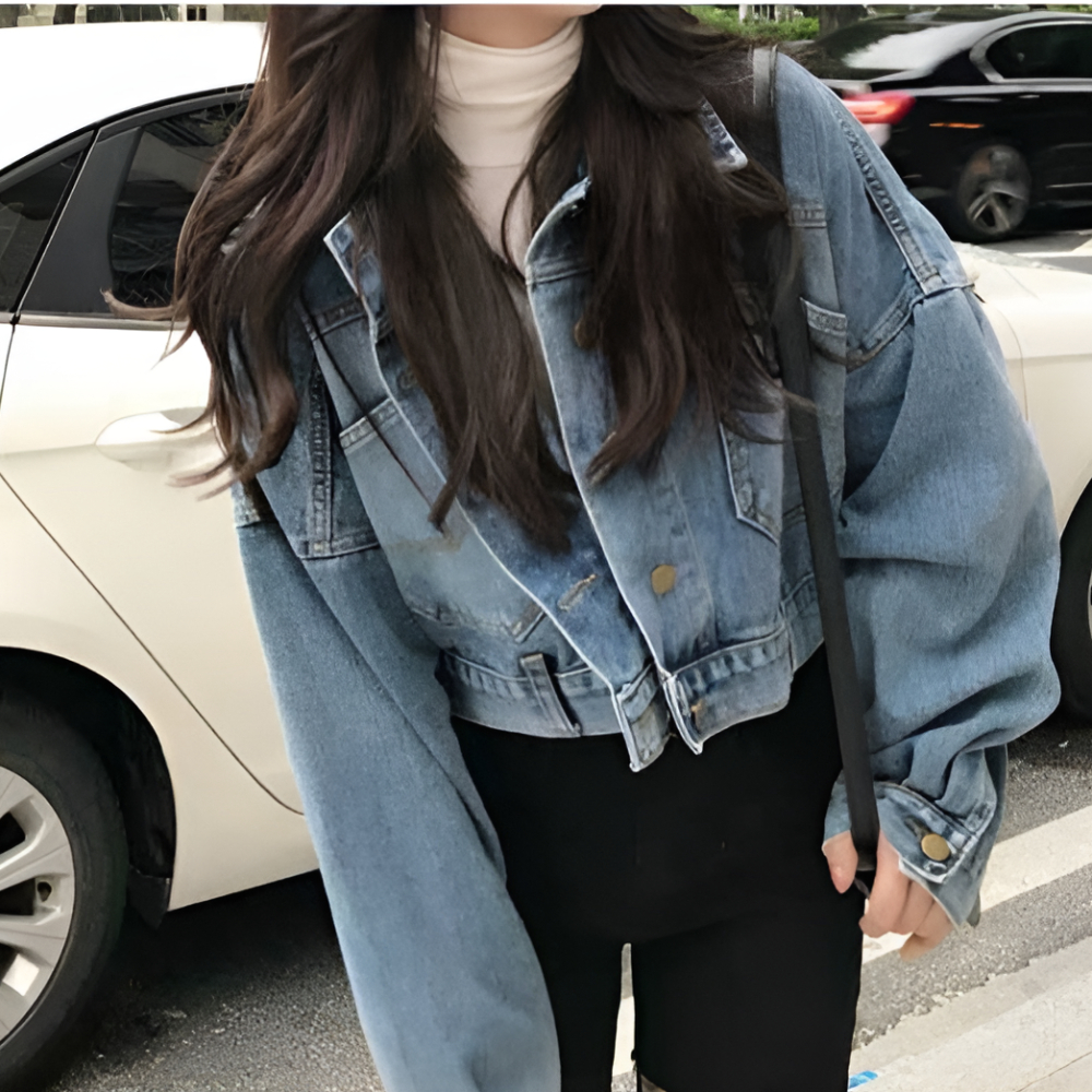크롭청자켓 오버핏 데님 가을 숏자켓 - 상세 이미지 5