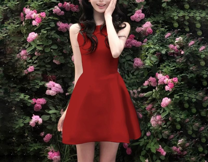 여성 빨강 원피스 민소매 나시 데이트룩 레이어드 와인레드 무슬렙 원피스 짧은기장 S - 상품 이미지