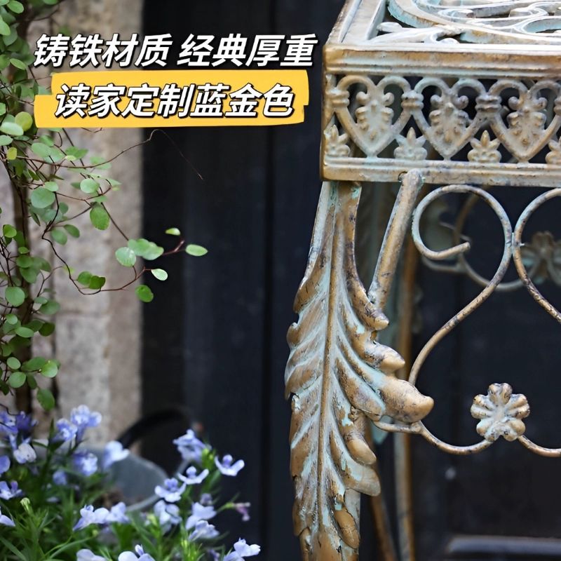 엔틱 화분받침대 빈티지 테이블 인테리어 주철 정원 블루골드 주철 화분 테이블 대 - 상세 이미지 2
