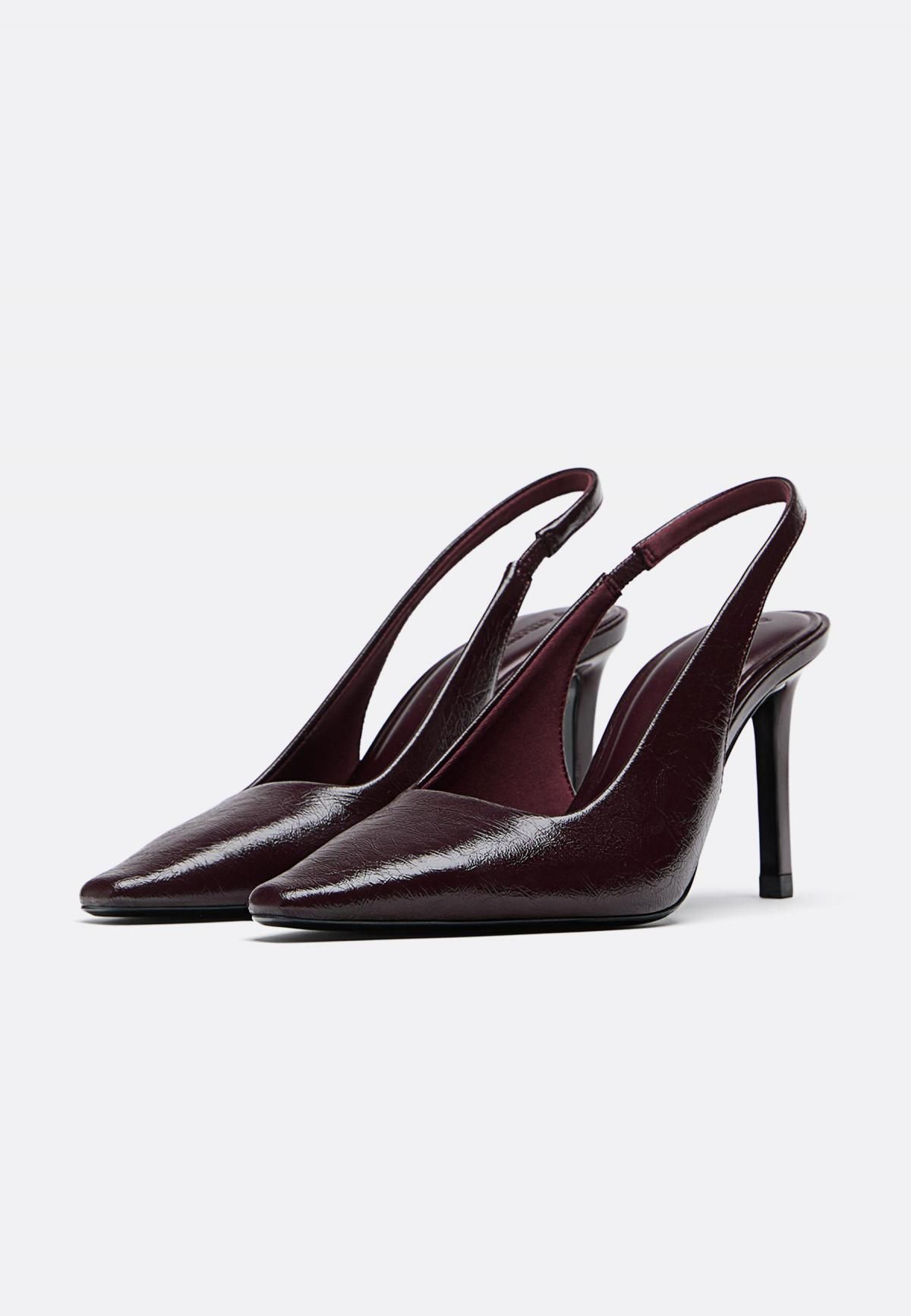 스트라디바리우스 버건디 링클 슬링백 하이힐 펌프스 9657/670 BURGUNDY - 상세 이미지 2