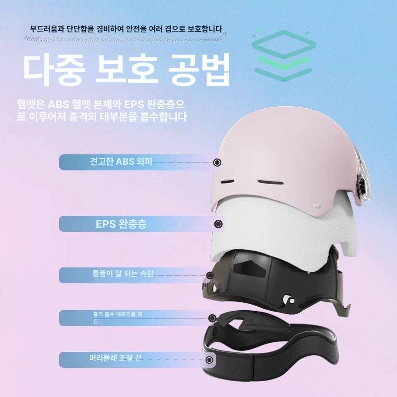 여름 오토바이 오픈페이스 통기성 경량 파스텔 하이바 3C 인증 그라데이션 핑크 투명 단경 - 상세 이미지 3