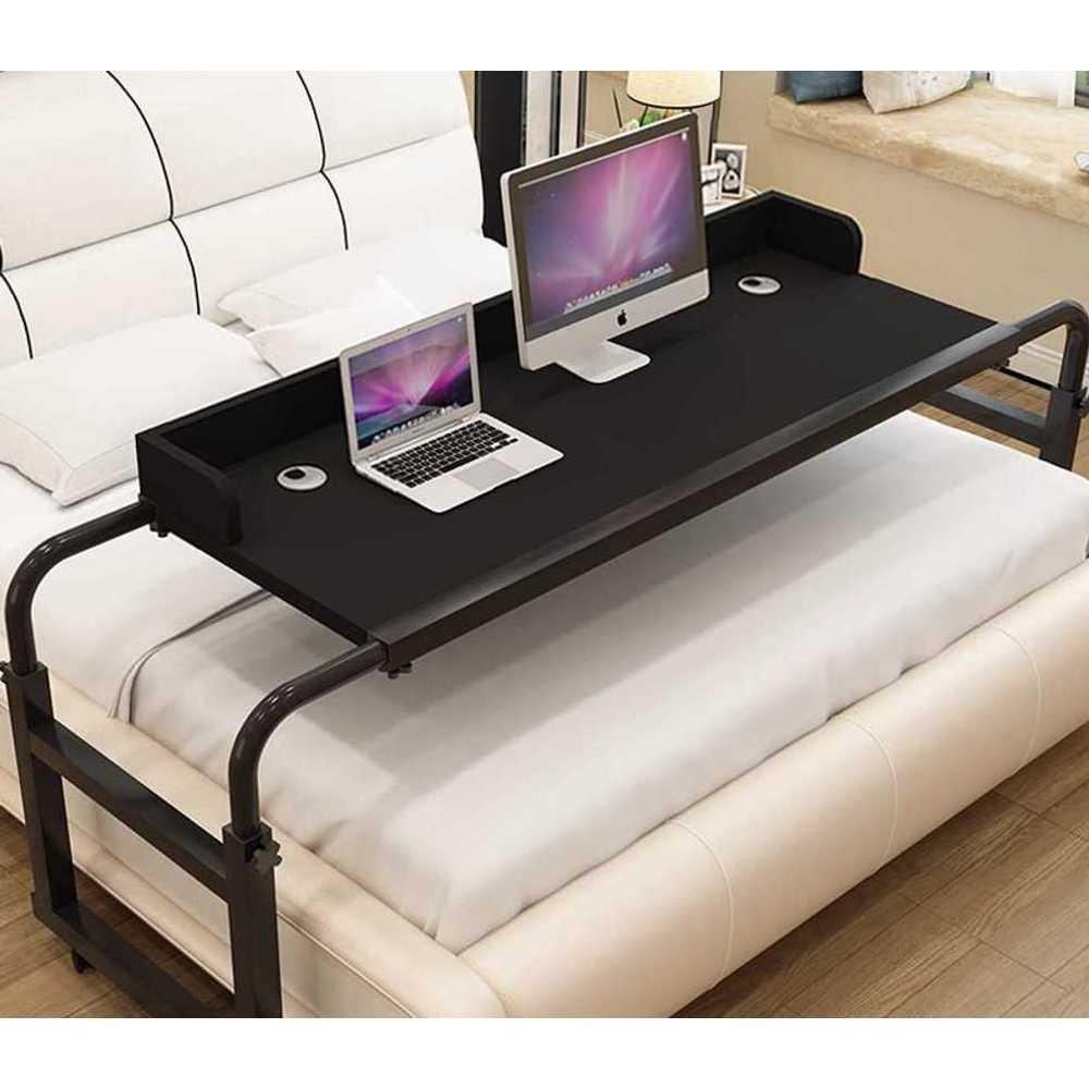 이동식침대테이블 간이 탁자 노트북 침실 바퀴달린 1.4M 블랙 세트 (60cm) - 상품 이미지