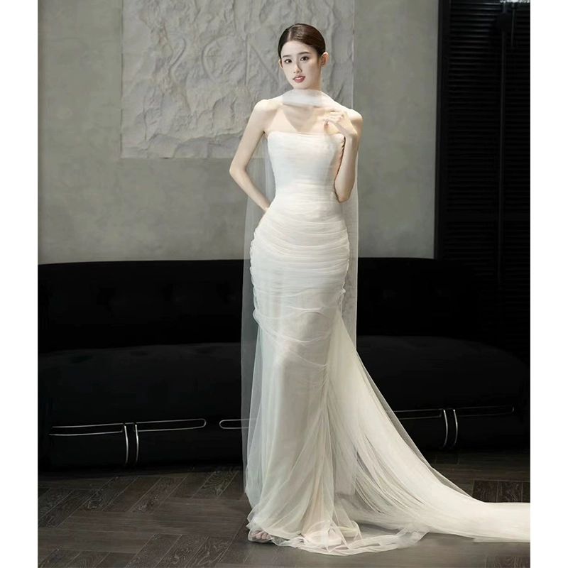 셀프웨딩드레스 스냅드레스 결혼식2부 피로연 머메이드 화이트 XS - 상세 이미지 3