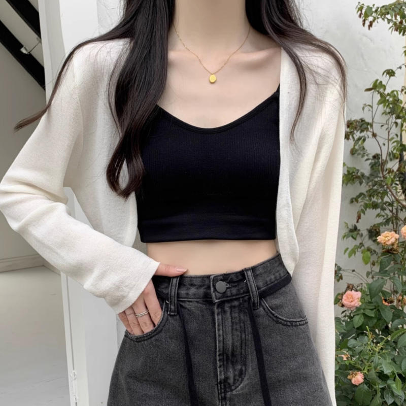 앙또드 볼레로 스판 니트 여자 크롭 가디건 데일리 솜사탕 레어이드 커버업 부클 봄 여름 가을 간절기 비치 가디건 살안타템 - 상세 이미지 2