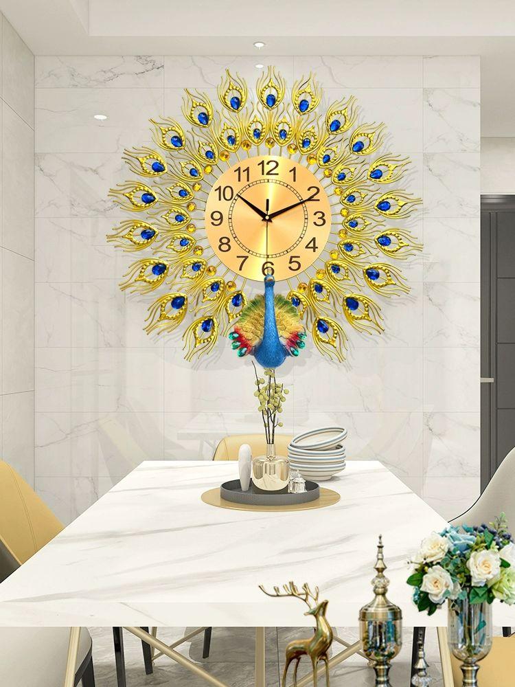공작 디자인 벽시계 led 화려한 유럽풍 집들이 선물 공작골드 중형 60x58cm - 상세 이미지 2