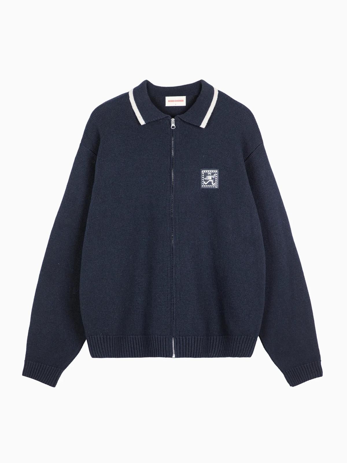 보보쇼즈 울 혼방 루즈핏 네이비 지퍼 가디건 B225AD069 ONE COLOR - 상품 이미지