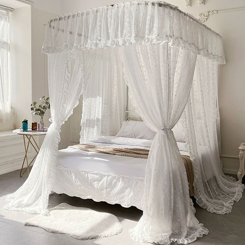 공주 침대 캐노피 레이스 우아한 커튼 쉬폰 북유럽 경량 사치 자수 레일-밝은 달꽃 1.2m 침대 120x200cm - 상세 이미지 2