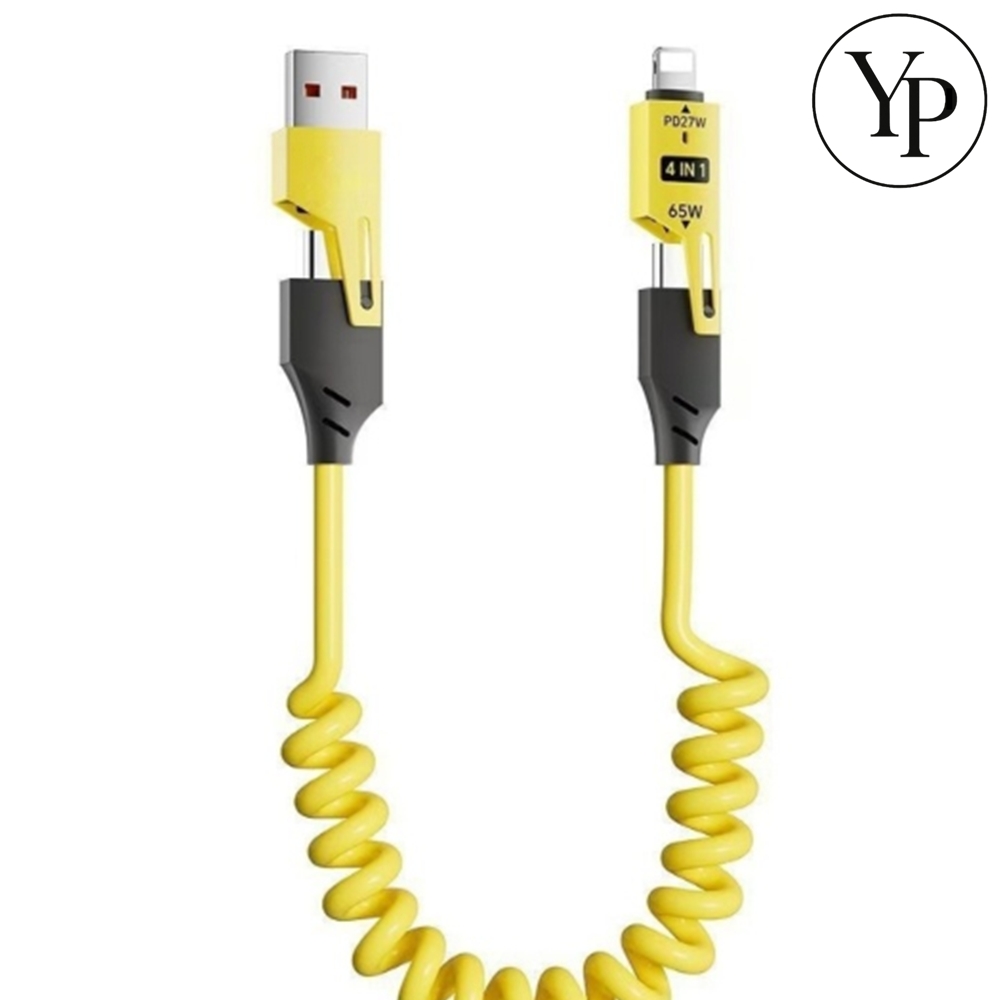 차량용 스프링 충전 케이블 4in1 고속 충전 usb 1.5M 65W 멀티 코일 c타입 8핀 호환 꼬임방지