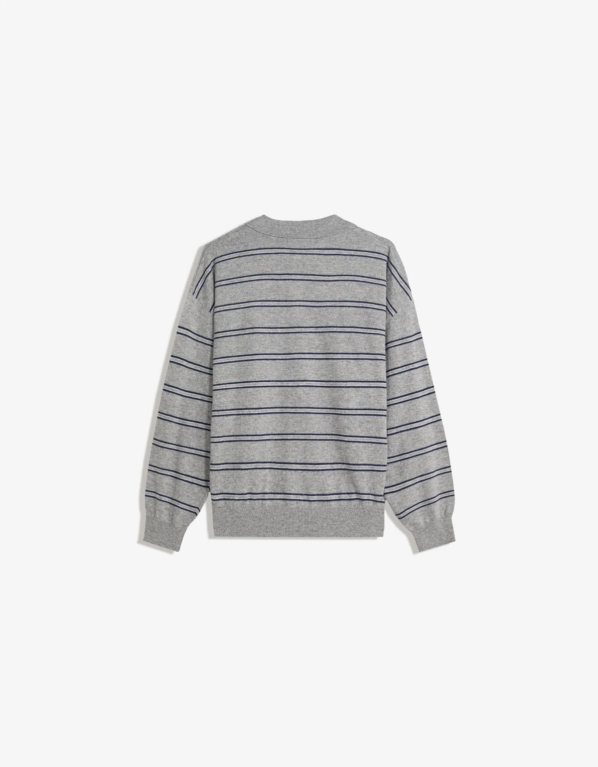 버쉬카 스트라이프 폴로카라 라운드넥 니트 스웨터 7137/376 GREY - 상세 이미지 2