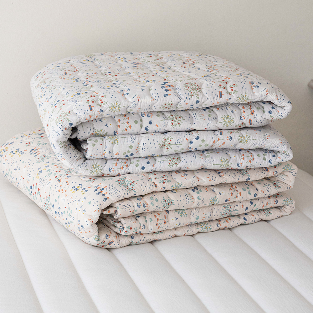 쿠에뜨 모달패드 플라워패턴 그린가든 SS 고정밴드 논슬립 침대패드