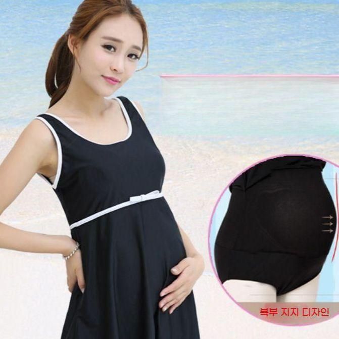 임산부 수영복 호캉스 레귤러핏 원피스수영복 실내 배받침 임부 만삭 아쿠아로빅 - 상품 이미지