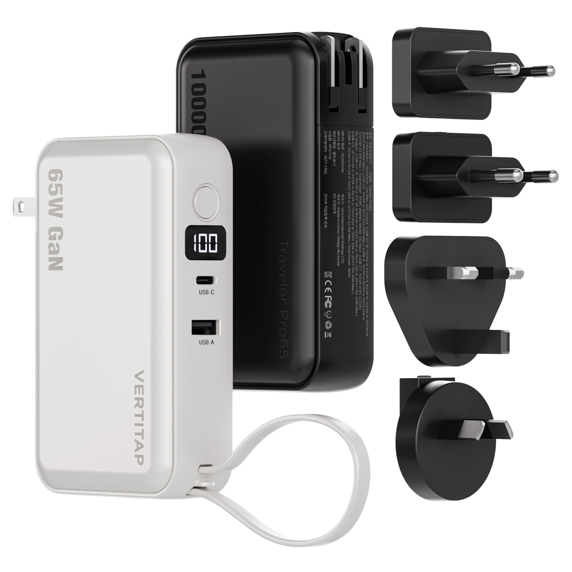 버티탭 트레블러 프로 65W 멀티 어댑터 보조배터리 해외 여행용 멀티탭 usb 전기 콘센트