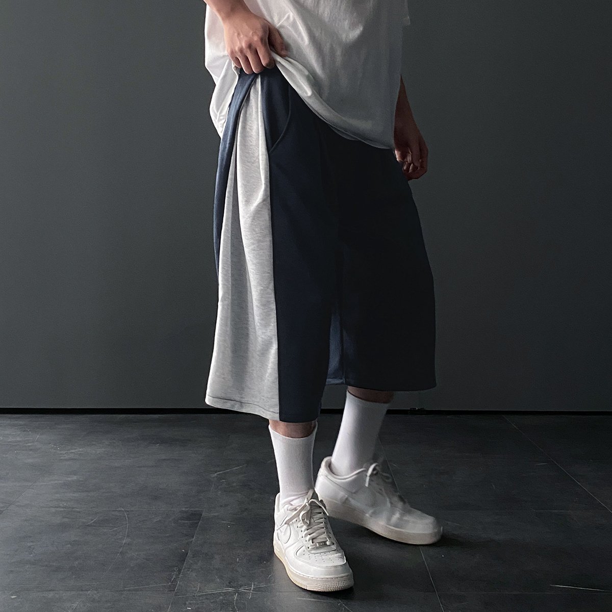 남자버뮤다팬츠 7부반바지 회색반바지 통넓은바지 - 상품 이미지