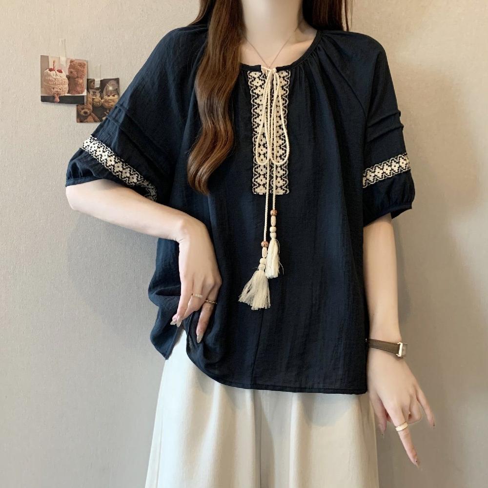 자수 셔츠 데일리 루즈핏 캐주얼 블라우스 전통 - 상품 이미지