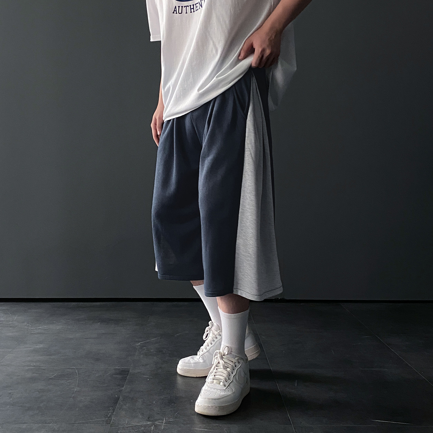 1+1 남자버뮤다팬츠 7부반바지 회색반바지 통넓은바지 - 상세 이미지 5