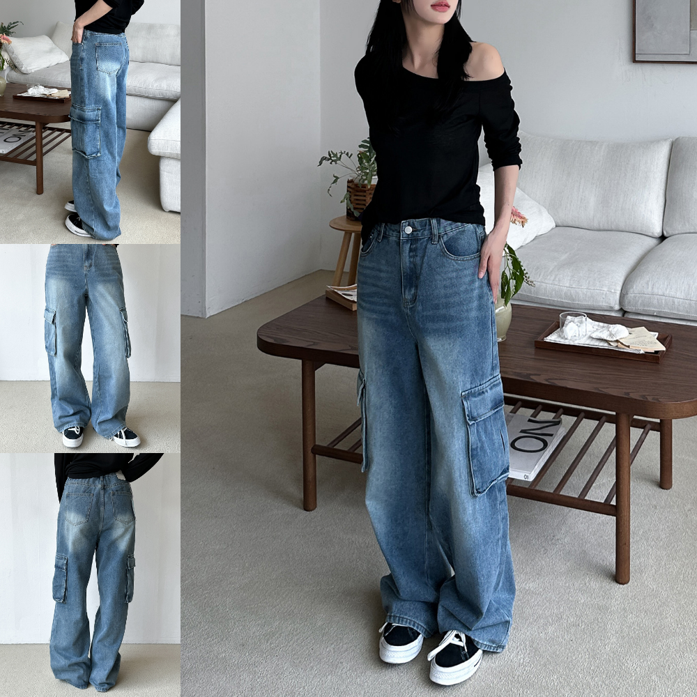 1+1 밴딩청바지 와이드청바지 와이드데님 스트레이트진 연청바지 - 상세 이미지 5