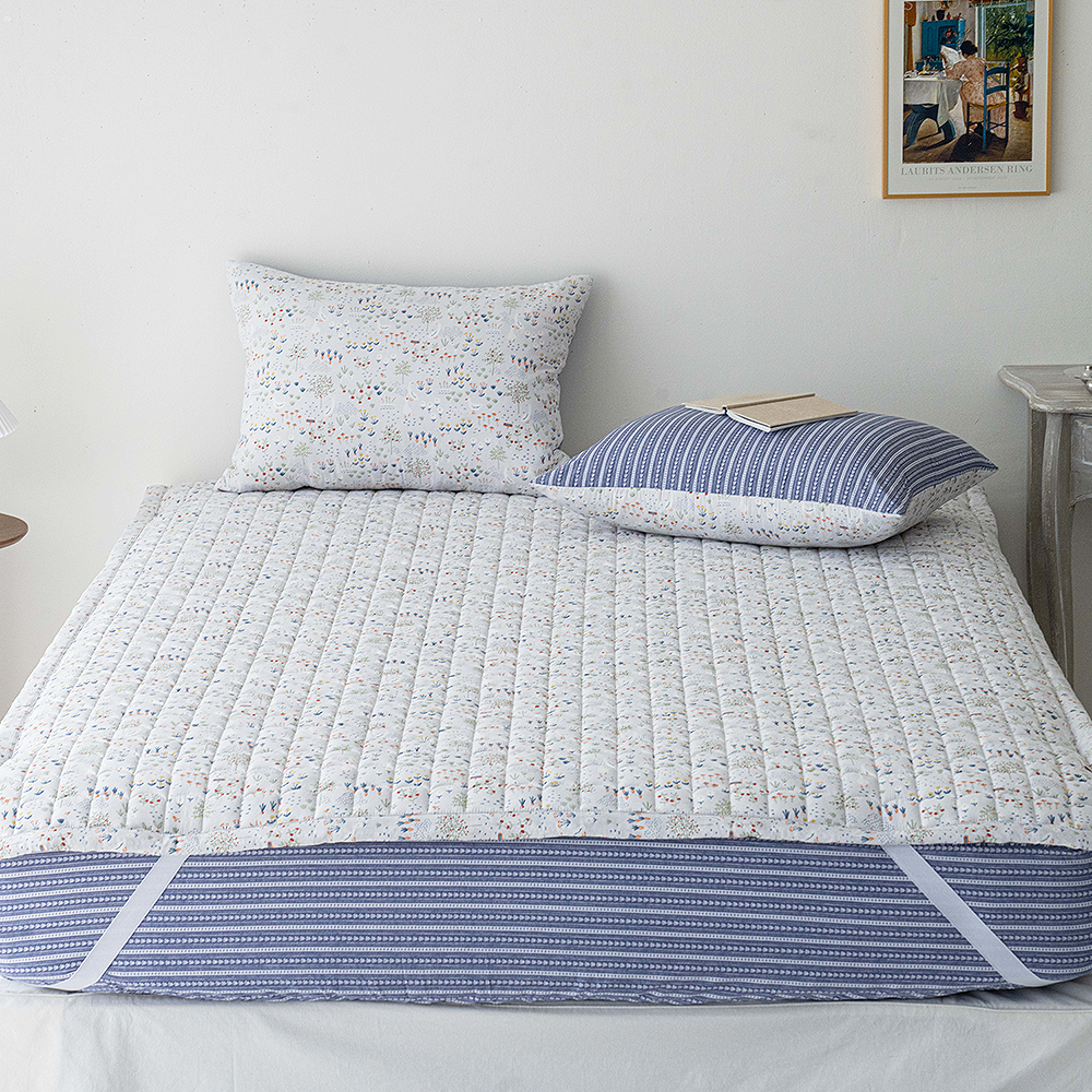 쿠에뜨 모달패드 플라워패턴 그린가든 SS 고정밴드 논슬립 침대패드