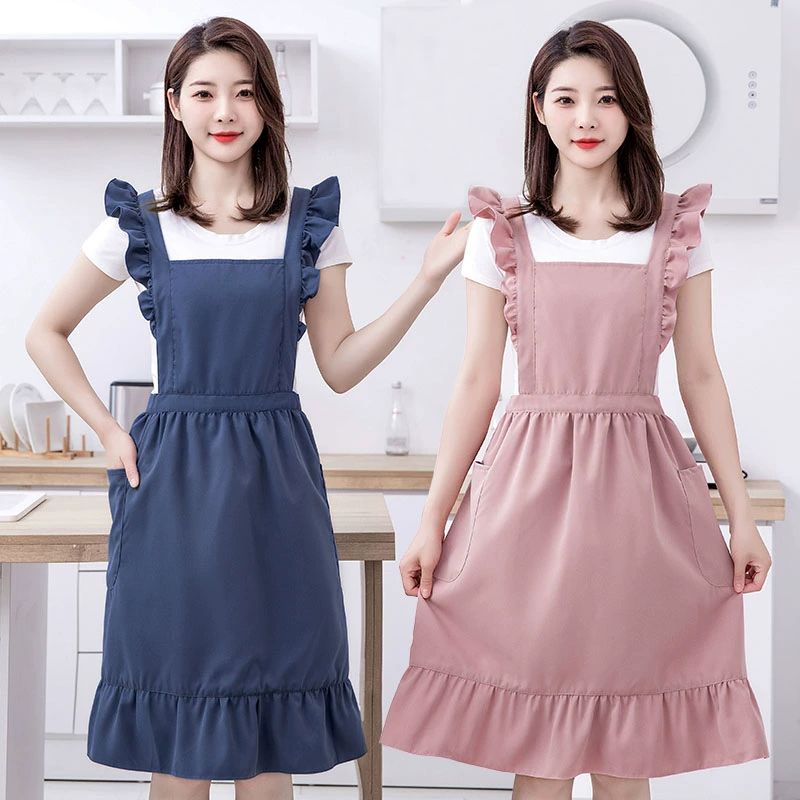 프릴 예쁜 앞치마 공주풍 롱원피스 미니원피스 원피스앞치마 김장앞치마 주방앞치마 카페앞치마 고급사선면직물이중공주스커트-핑크 - 상세 이미지 2